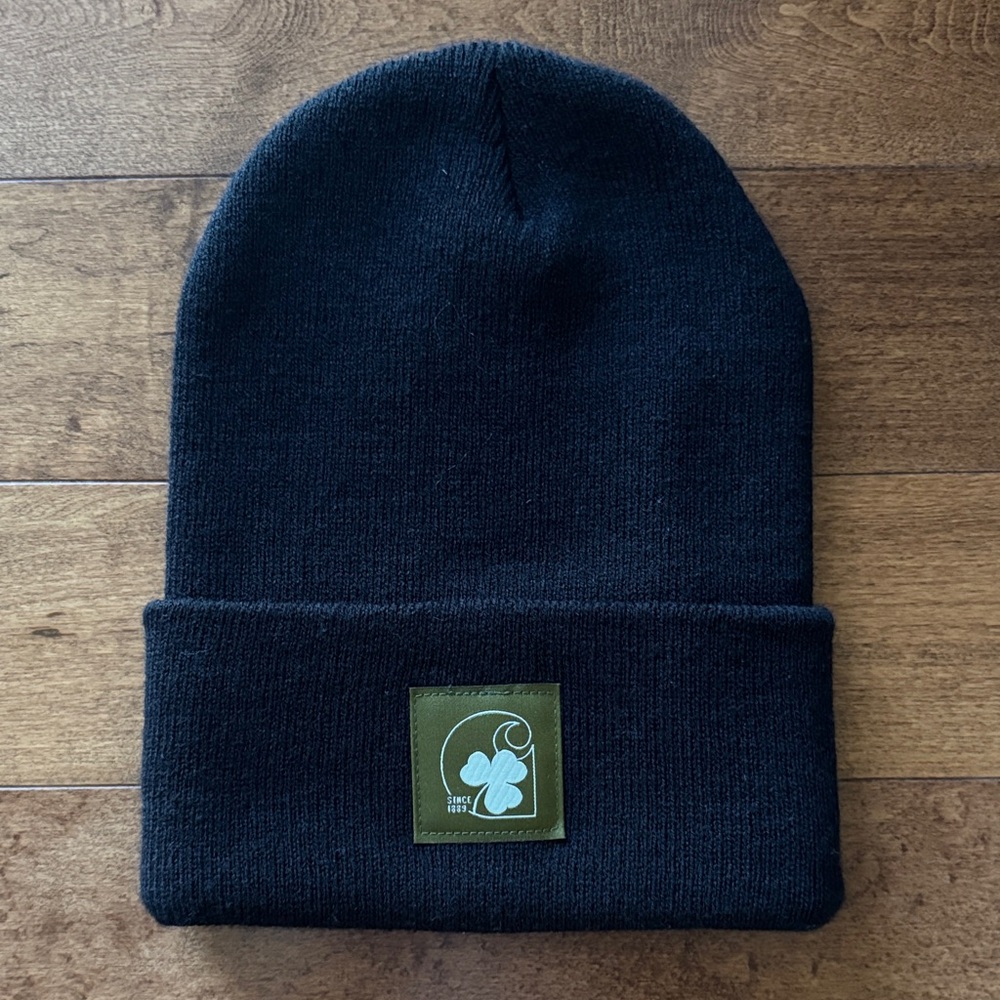 Carhartt Black Knit Beanie with Logo Shamrock Patch